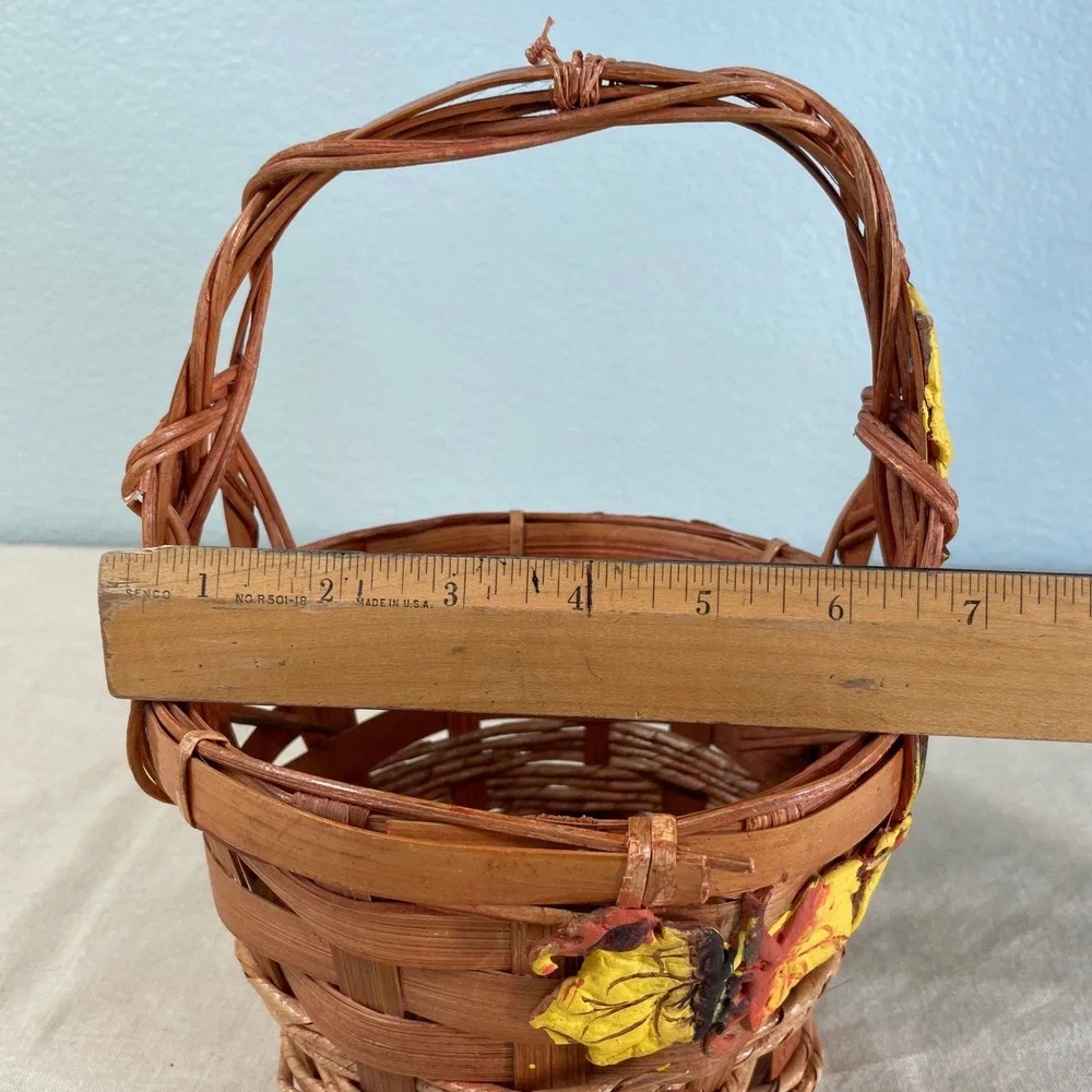 Vintage Fall Basket with Autumn Leaves and Acorns Cottage Decor